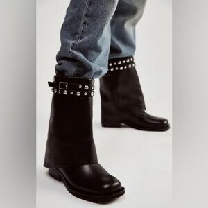 Free People Black Combat Boots with Silver Studs